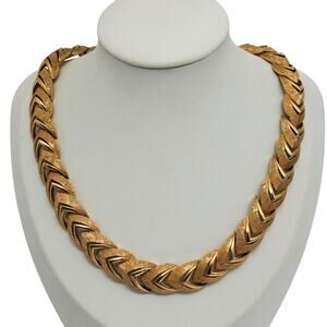 Marcel Boucher Gold Choker Necklace Chevron Arrow Link Chain MCM 1960s Brushed